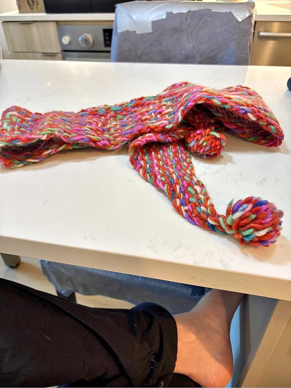 Handmade Peruvian Multicolor Woven Wool Scarf With Pom-Poms